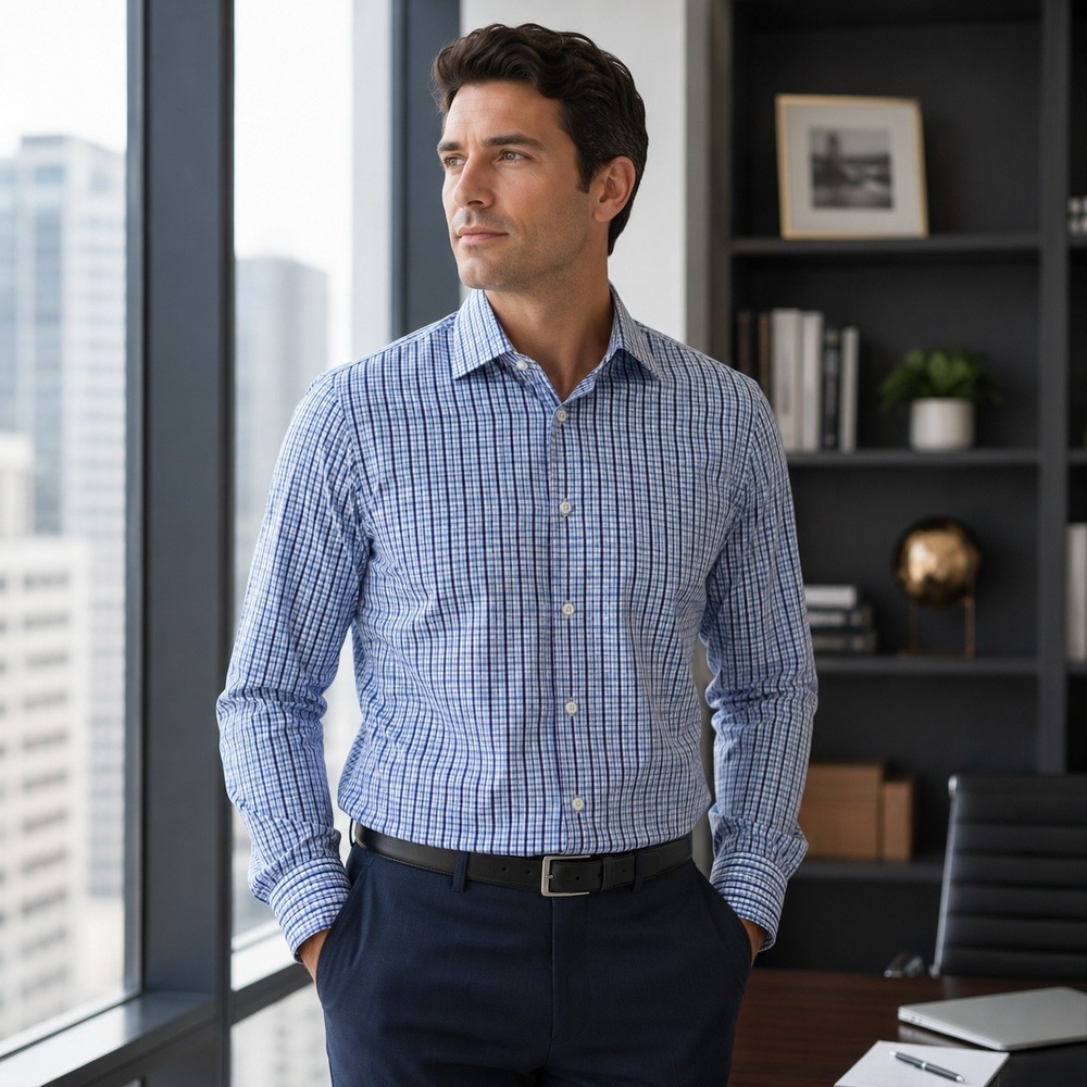 Bonobos‎ Tailored Fit Stretch Dress Shirt 16 32 Blue Plaid Button Up Business